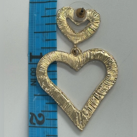Open Heart Drop Dangle Earrings Made w/ Swarovski Crystal Gold Overlay - Picture 14 of 16